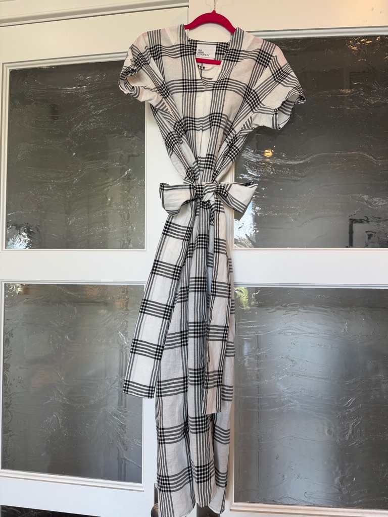 Lisa Marie Fernandez Black And White Plaid Tie-Waist Maxi Dress